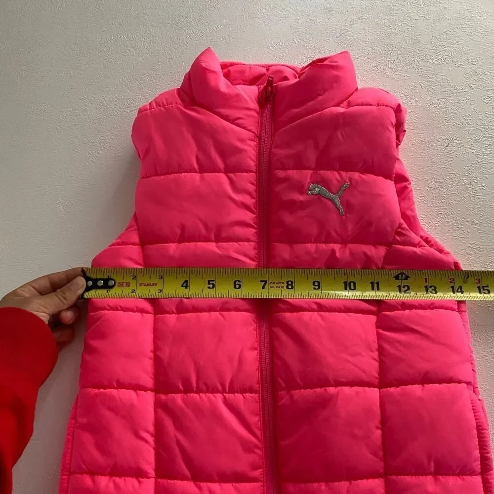 Puma Girls Pink Puffer Vest Size S 7/8 Quilted Zip Up Winter Outerwear